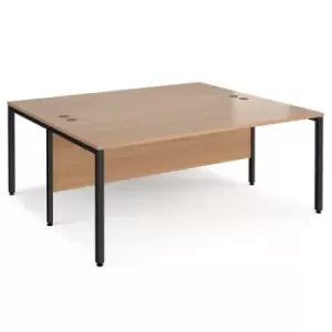 Image of Office Desk 2 Person Rectangular Desk 1800mm Beech Tops With Black Frames Maestro 25