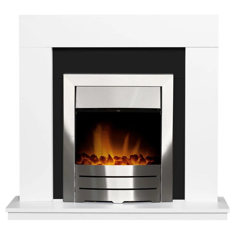 Image of Adam Fires & Fireplaces Malmo Fireplace in White & Black/White with Colorado Electric Fire in Brushed Steel, 39" Grey