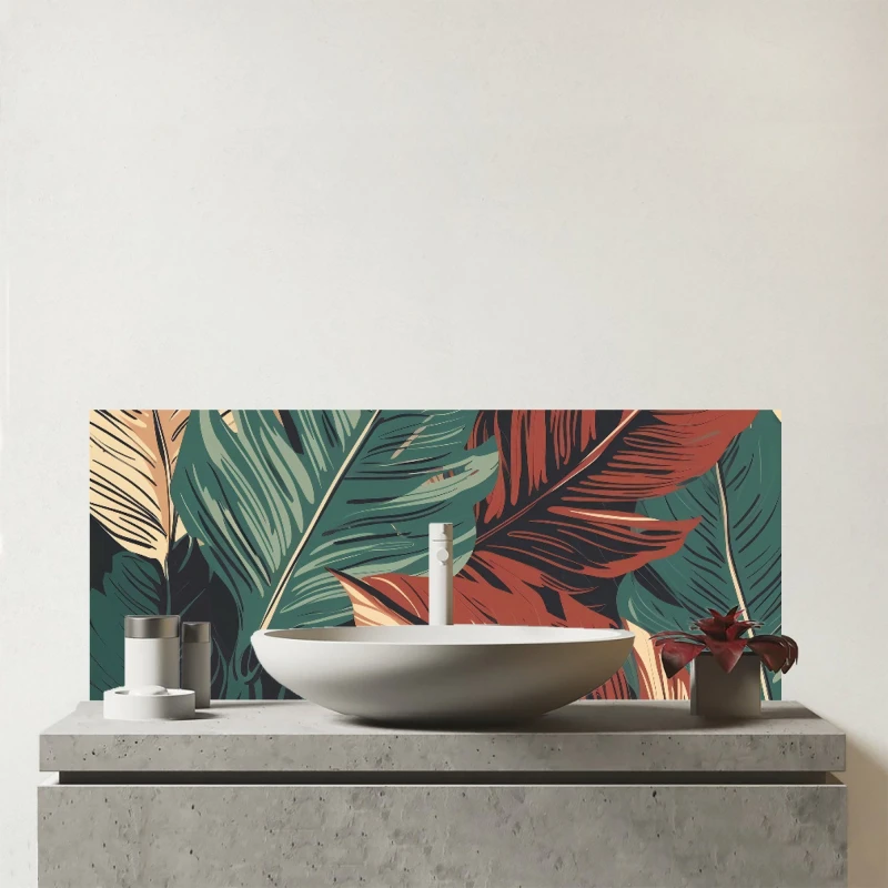 Image of Warren Reed - Designer Autumn Colour Leaves Glass Bathroom Splashback in Green Green Unisex