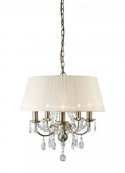 Image of Ceiling Pendant with Ivory Cream Shade 5 Light Antique Brass, Crystal