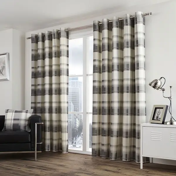 Image of Fusion Fusion - Balmoral Check 100% Cotton Eyelet Lined Curtains, Slate, 90 x 90" BCKSL90906LZU