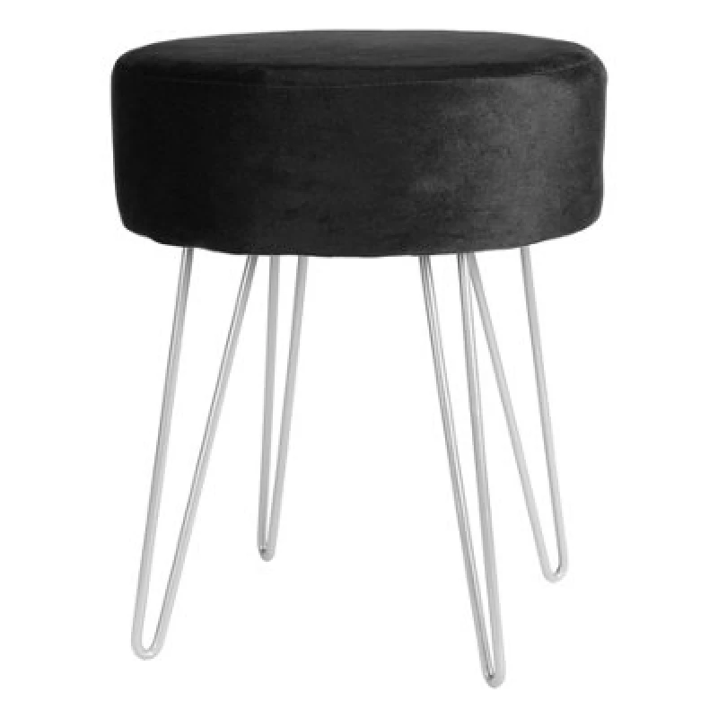 Image of Harbour Housewares Velvet Footstool - Round Modern Dressing Table Footstool Vanity Seat Chairs - 40 X 35Cm - Black/silver