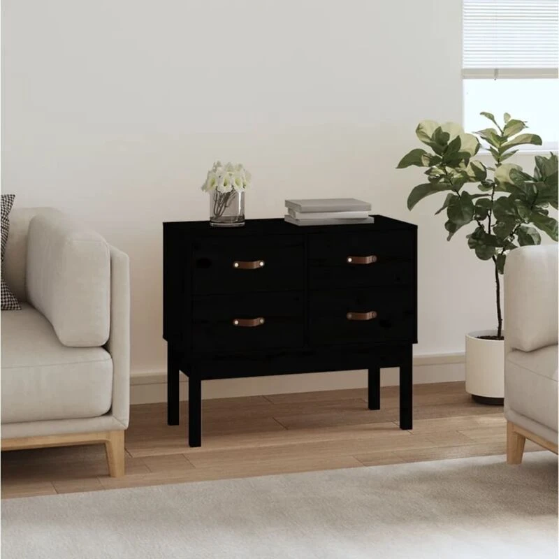 Image of Vidaxl Console Cabinet Black 90X40X78cm Solid Wood Pine, Black 821743