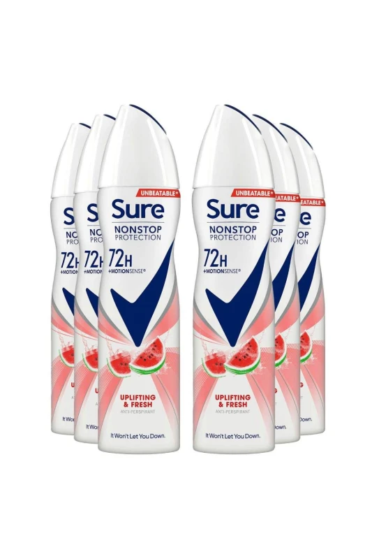Image of Sure Women 'Antiperspirant' 72H Protection Deo Uplifting & Fresh, 6x150ml White female