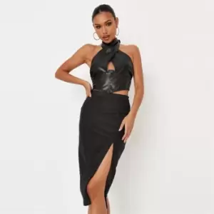 Image of Missguided Stretch Denim Split Midi Skirt - Black