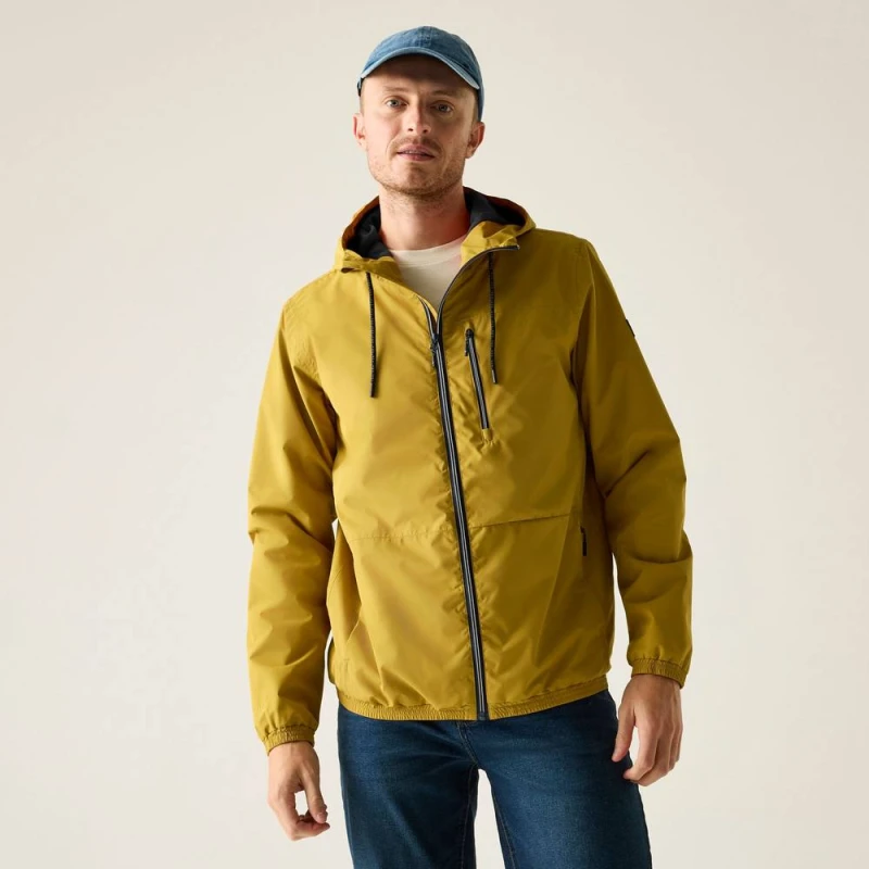 Image of Regatta Mens Shorebay Marl Lightweight Hooded Waterproof Jacket in Mustard Size: Medium Mustard Male M