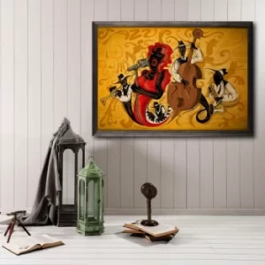 Image of Jazz Music Group Multicolor Decorative Framed Wooden Painting