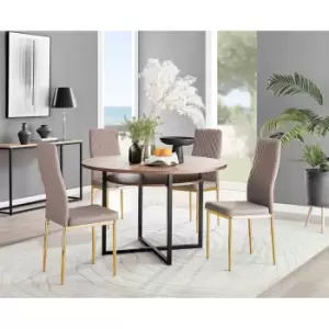 Image of Furniture Box Adley Brown Wood Storage Dining Table and 4 Cappuccino Milan Gold Leg Chairs