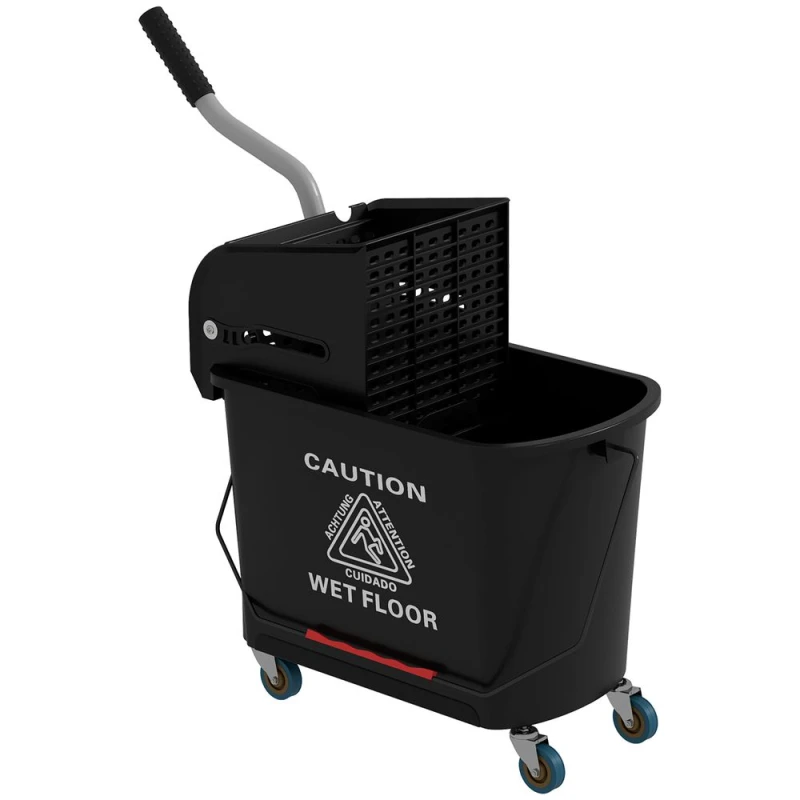 Image of HOMCOM Homcom - 20L Mop Bucket with Wringer and Handle, Mop Bucket on Wheels for Floor Cleaning, Separate Dirty and Clean Water Black 5056725540067