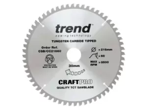 Image of Trend CSB/CC21560 Craft Saw Blade Crosscut 215mm x 60 Teeth x 30mm