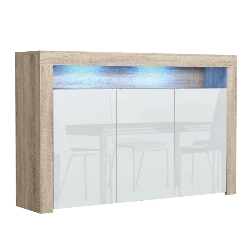 Image of Mex Furniture LTD Sideboard with LED Lighting & Gloss Doors / 155cm in Light Oak Light Oak Unisex