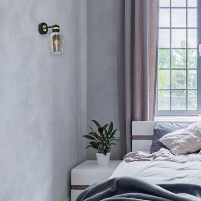 Image of Milagro Richmond Black/gold Pendant Lamp 1Xe27 Stunning Hand Made Smoked Glass Quality Matt Black Fittings With Gold Detail