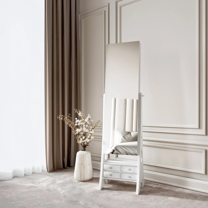 Image of CARME HOME Nikita Full Length LED Mirror Jewellery Cabinet Free Standing in White White Unisex