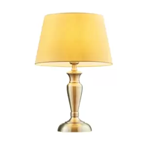 Image of Table Lamp Antique Brass Plate & Yellow Cotton 60W E27 Base & Shade e10522