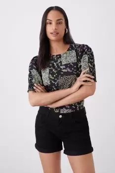 Image of Patchwork Ditsy Shirred Hem Blouse