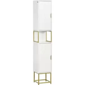 Image of kleankin Freestanding Bathroom Cabinet Linen Towel w/ Adjustable Shelf, 2 Doors - White