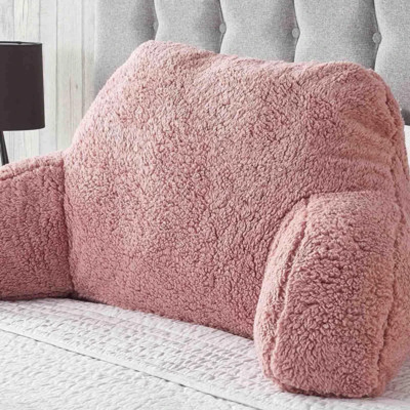 Image of OHS OHS Teddy Fleece Bed Reading Cushion Pillow with Arms Lumbar Support in Light Pink Light Pink One Size Unisex 5018626043061