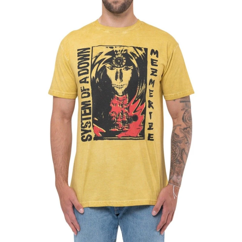 Image of System Of A Down System Of A Down Men Reflections Mineral Wash T-Shirt in Mustard Size: X-Large Mustard XL Male 5063300207512