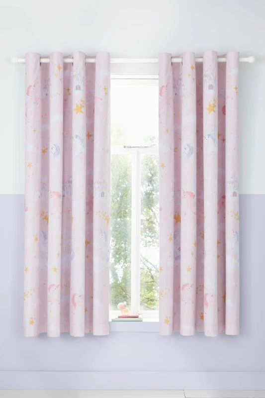 Image of Catherine Lansfield Fairytale Unicorn 66x72 Ready Made Eyelet Curtains Pink