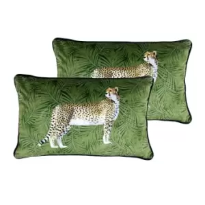 Image of Paoletti Cheetah Forest Twin Pack Polyester Filled Cushions Green