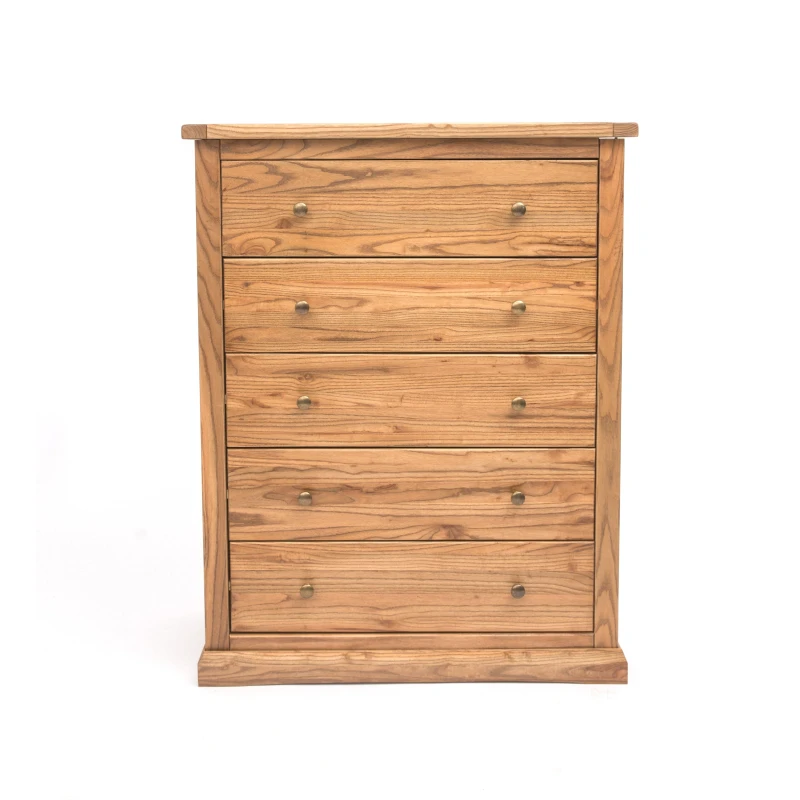 Image of Cabinet Bits Salerno 5 Drawer Chest of Drawers Brass Knob in Natural Natural Unisex