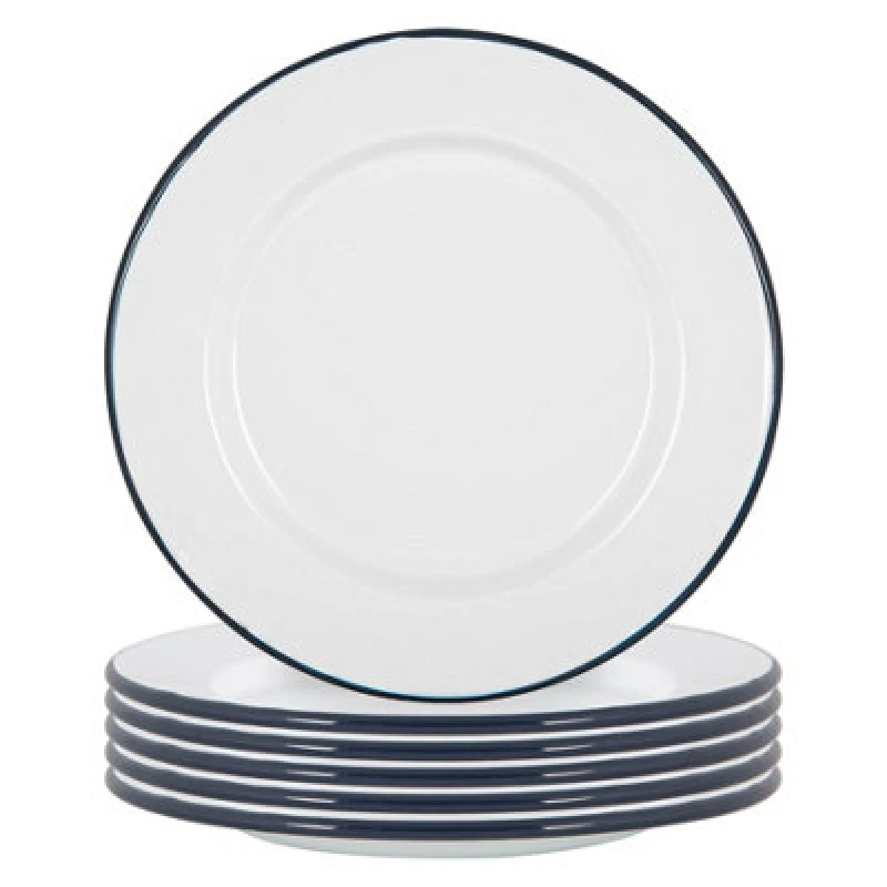 Image of Argon Tableware White Enamel Dinner Plates - 25.5Cm - Navy - Pack Of 6
