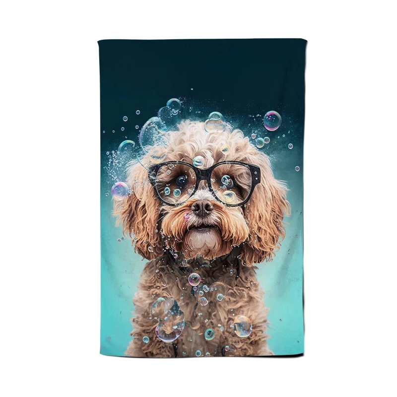 Image of Warren Reed - Designer Cavapoo Dog With Glasses Splashart Tea Towel Multicolor Unisex