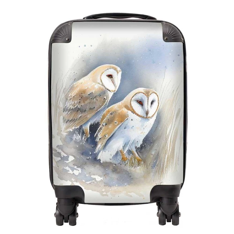 Image of Warren Reed - Designer Barn Ano Owls Watercolour Suitcase in Brown Size: Small Brown Unisex Small
