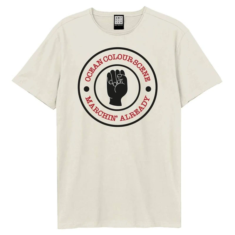 Image of Amplified Mens Marchin Ocean Colour Scene T-Shirt in Off-White Size: XS Off-White Male XS