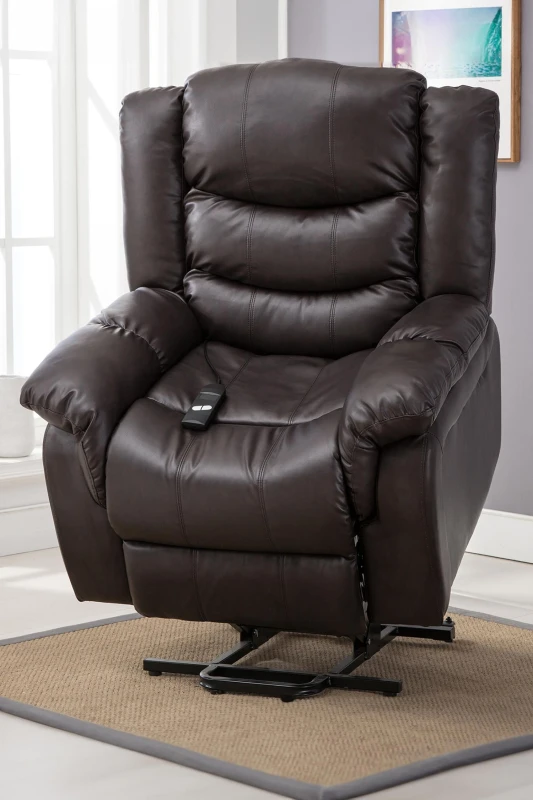 Image of More4Homes Seattle Electric Single Motor Rise Recliner Armchair Sofa Home Lounge Bonded Leather Chair (Brown)