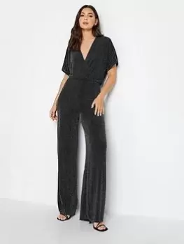 Image of Long Tall Sally Sliver Brillo Lurex Wrap Jumpsuit, Silver, Size 18, Women