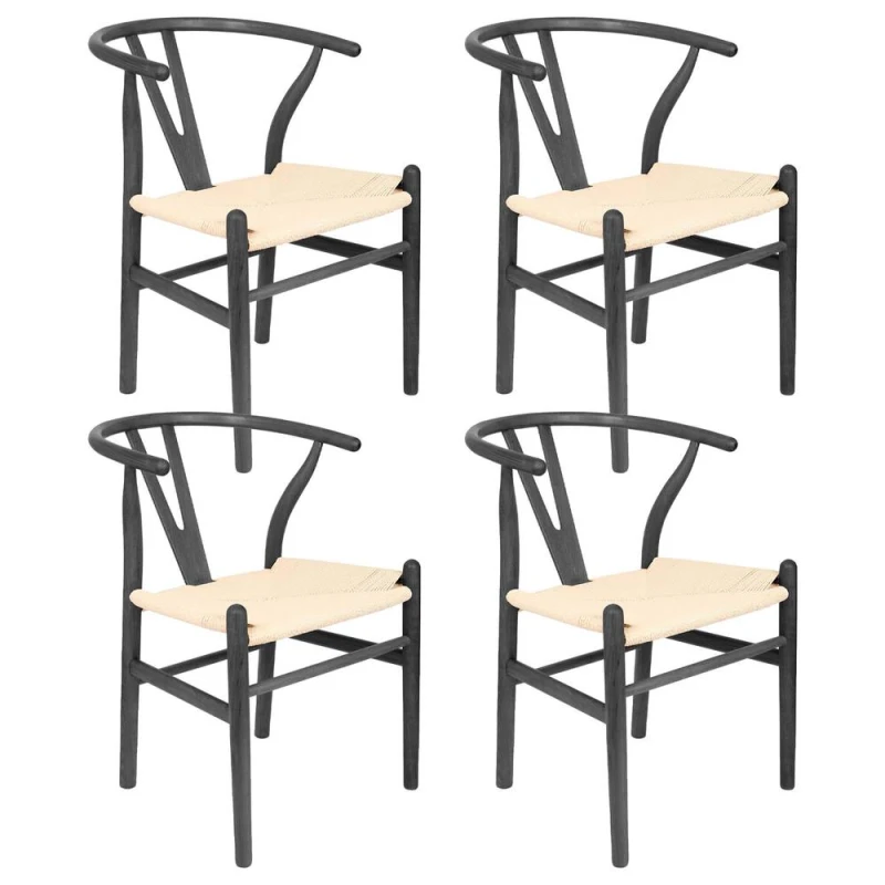 Image of Nicholas Winter 4x Black Beech Wood Scandi Danish Style Dining Chairs - Solid Wood Chairs Black Unisex