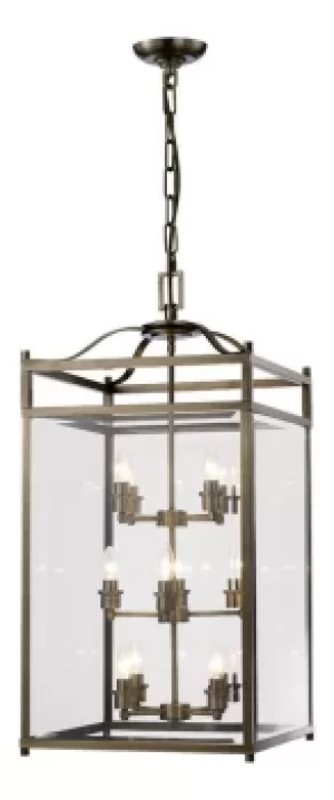 Image of Aston Ceiling Pendant Lantern 12 Light Antique Brass, Glass