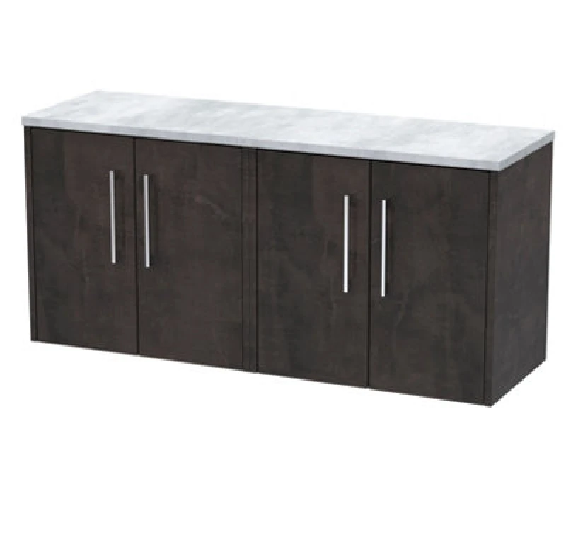 Image of Nuie Hudson Reed Juno Wall Hung 4-Door Vanity Unit & Bellato Grey Worktop, Countertop Basin Unit In Metallic Slate, 1200mm