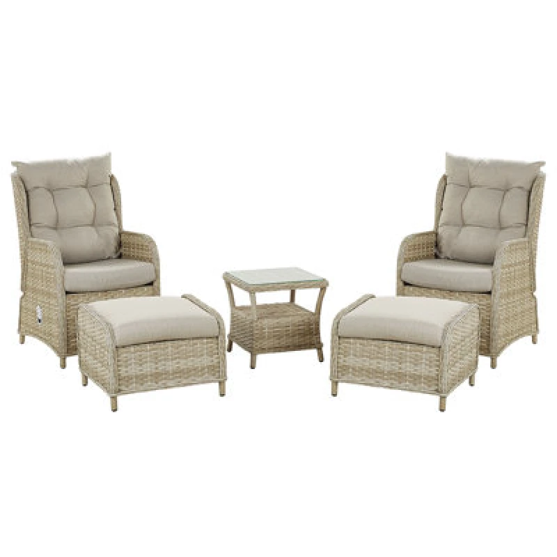 Image of Beliani Garden Lounge Set With Table And Ottoman 2 Seater Ponza Pe Rattan Beige