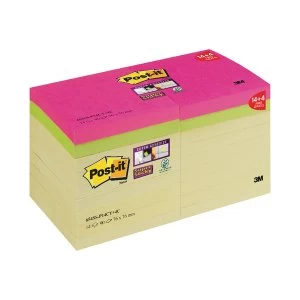 Image of Post it Super Sticky Notes Canary Yellow 76 x 76mm 90 sheet Pack of 18