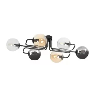 Image of Brendi Black Globe Bar Pendant Ceiling Light with Clear, Graphite, Amber Glass Shades, 6x E14