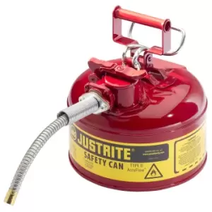 Image of Type II AccuFlow Steel Safety Can for flammables, 1 gal., S/S flame arrester, 5/8" metal hose, Red.