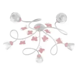 Image of Butterfly 5 Light Multi Arm Semi Flush Ceiling Lamp, Glass Shades