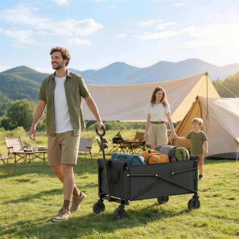 Image of OUTSUNNY 81L Festival Trolley on Wheels, Garden Folding Trolley Cart, Black Unisex