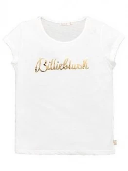 Image of Billieblush Girls Short Sleeve Metallic Logo T-Shirt - White