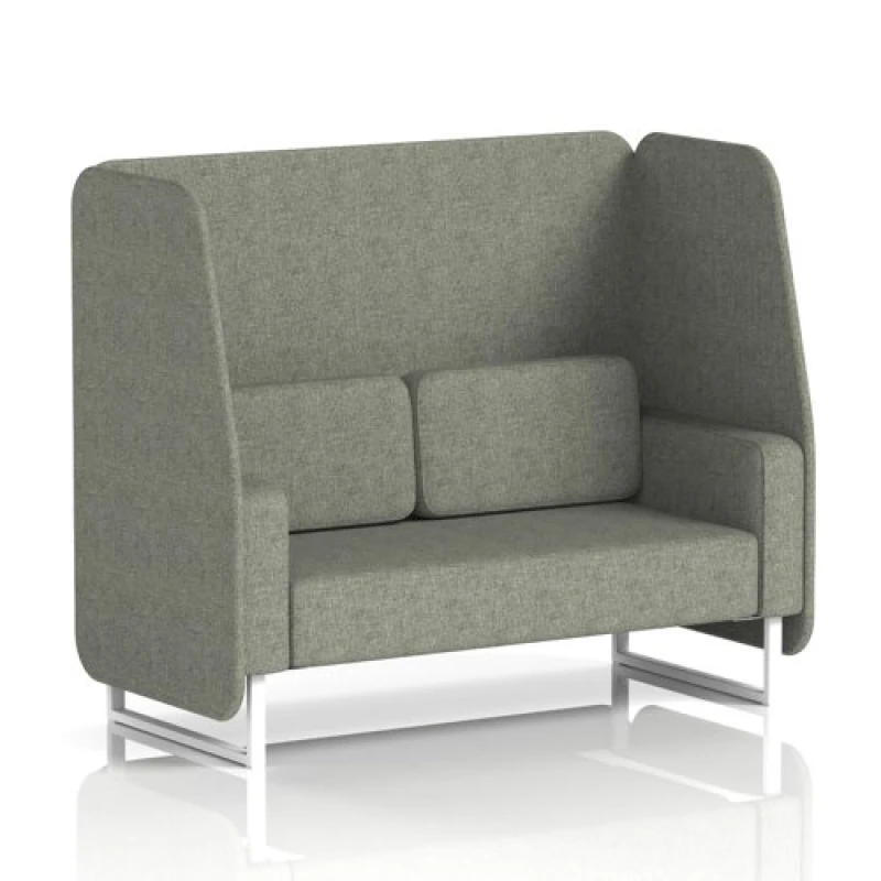 Image of Brixworth 2 Seater Open Office Booth with White Legs in Rivet Fabric - Vitreous Panels and Sofa