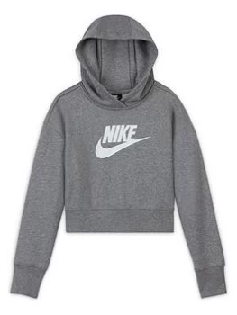 Image of Nike Older Girls Nsw Club French Terry Crop Hoodie - Grey/White, Size S=8-10 Years, Women