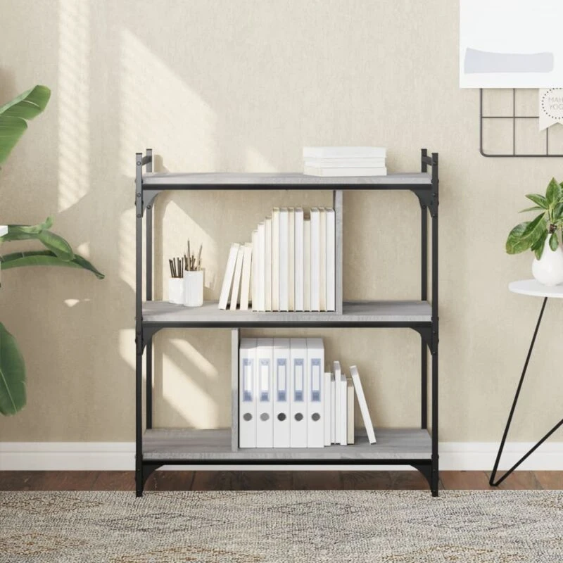 Image of Vidaxl Bookcase 3-tier Grey Sonoma 76X32X88cm Engineered Wood, Grey 833933