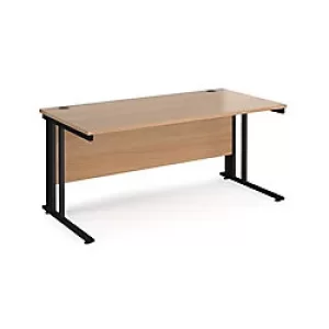 Image of Rectangular Straight Desk Beech Wood Cable Managed Legs Black Maestro 25 1600 x 800 x 725mm