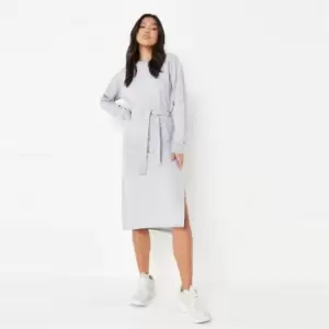 Image of Missguided Belted Sweater Midaxi Dress - Grey