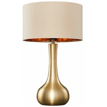 Image of Laurin Table Lamp in Satin Gold with Reni Shade - Beige & Gold - No Bulb