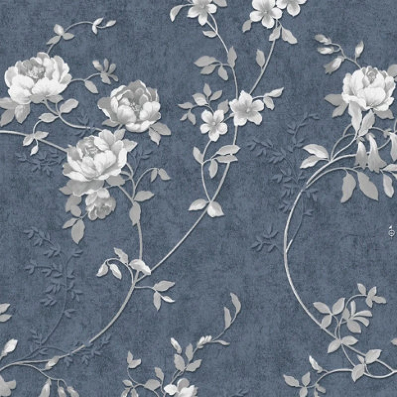 Image of Muriva Blue Floral Mica Effect Embossed Wallpaper