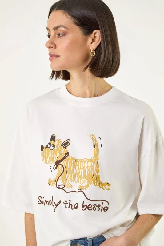 Image of Roman Womens Cotton Simply The Bestie T-Shirt in Ivory Size: 16 Ivory Female 16