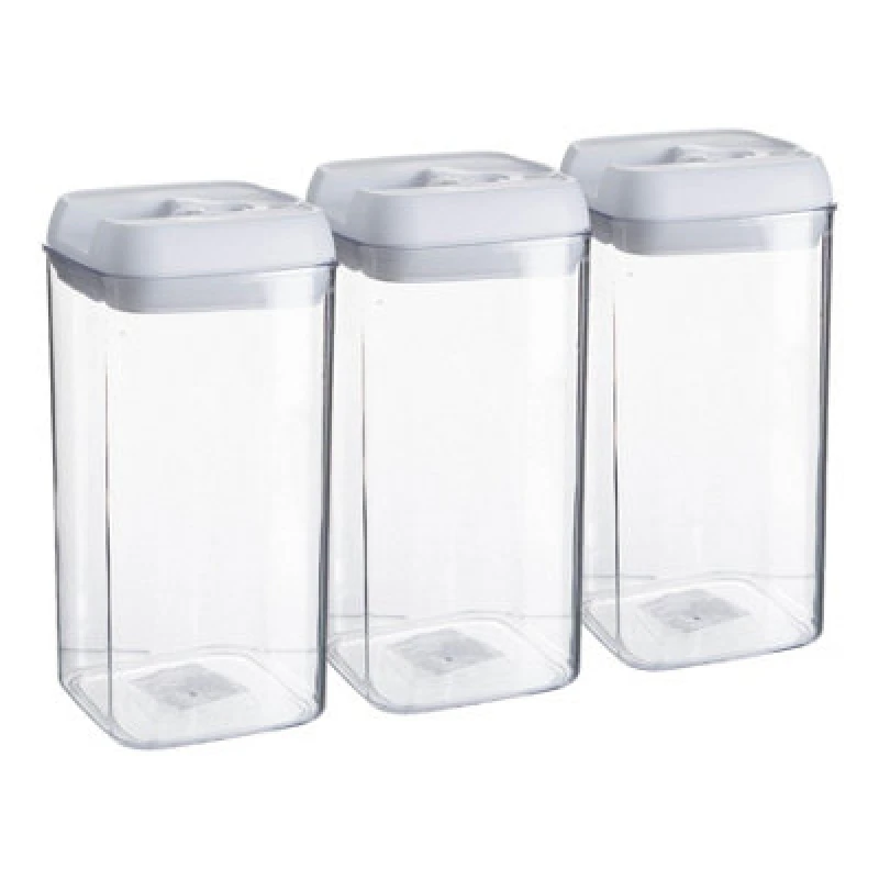 Image of Argon Tableware 3X Food Storage Containers - 1.2 Litre - White Airtight Plastic Storage Pantry Food Organiser With Flip Lock Lid